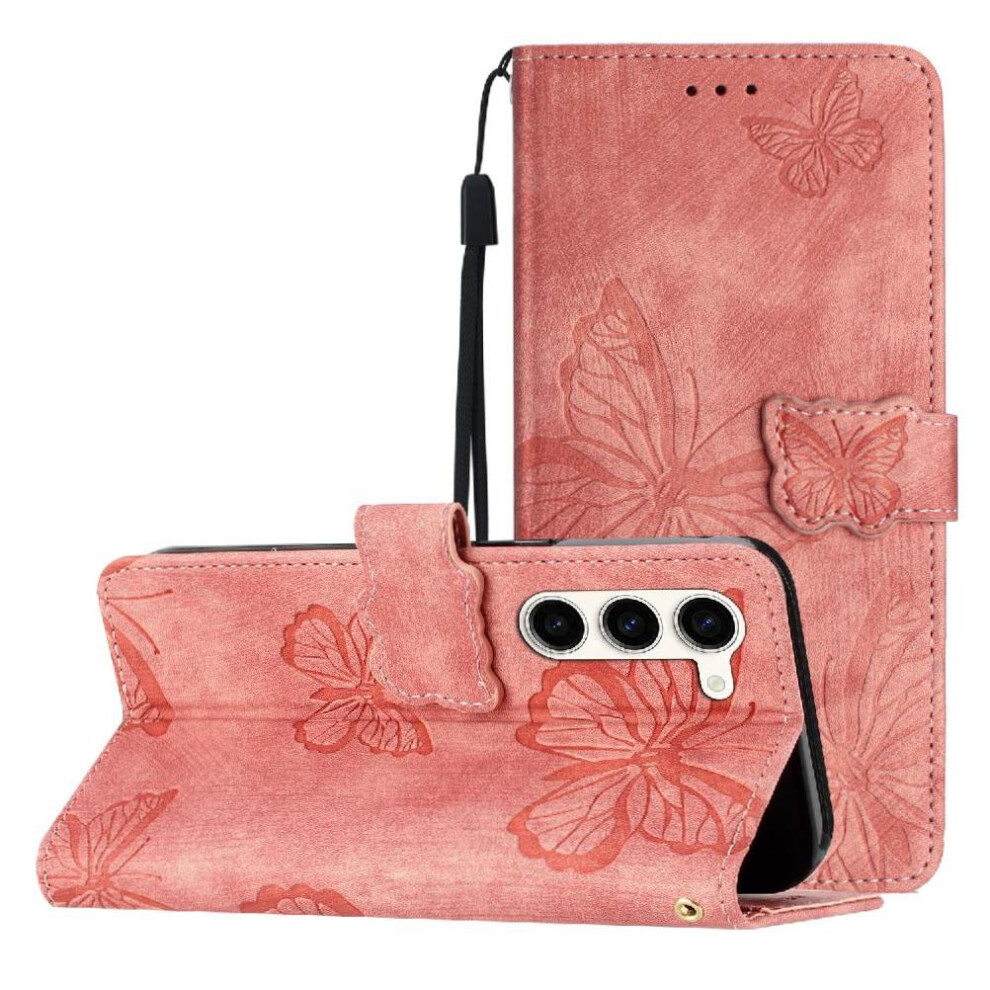 (Pink) Flip Case For Samsung Galaxy S25 Card Slots Holder Pu Leather Wallet Butterfly Magnetic Closure Pink 764563523887