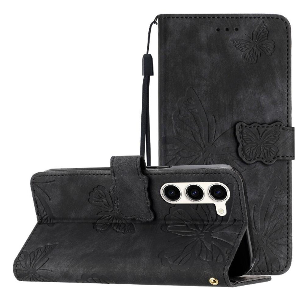 (Black) Flip Case For Samsung Galaxy S25 Card Slots Holder Pu Leather Wallet Butterfly Magnetic Closure Black 764563523917