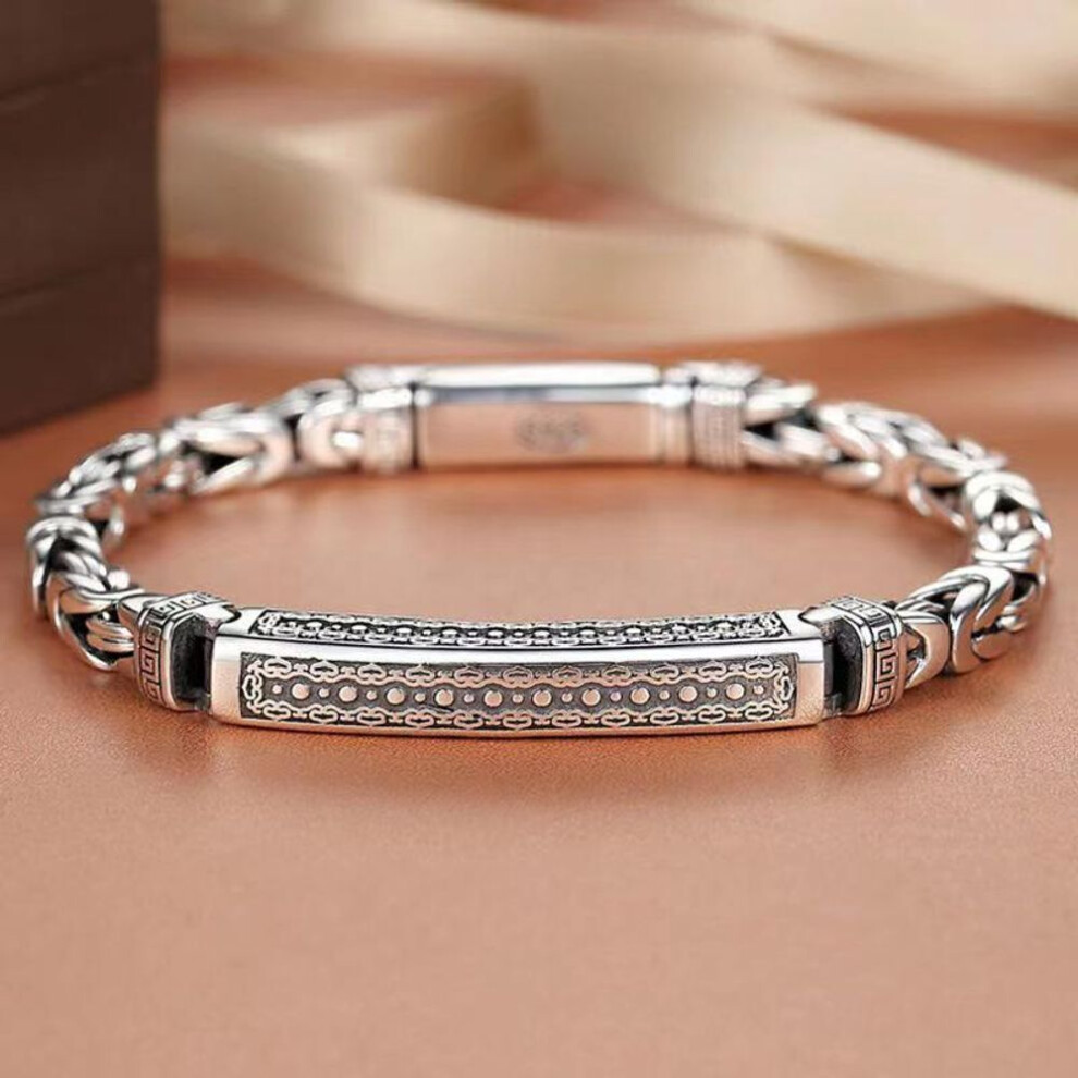 (as the picture, 18cm Peace Pattern Men's Bracelet) Vintage S925 Sterling Silver Peace Pattern Men's Bracelet - Bold, Unique Gift Accessory