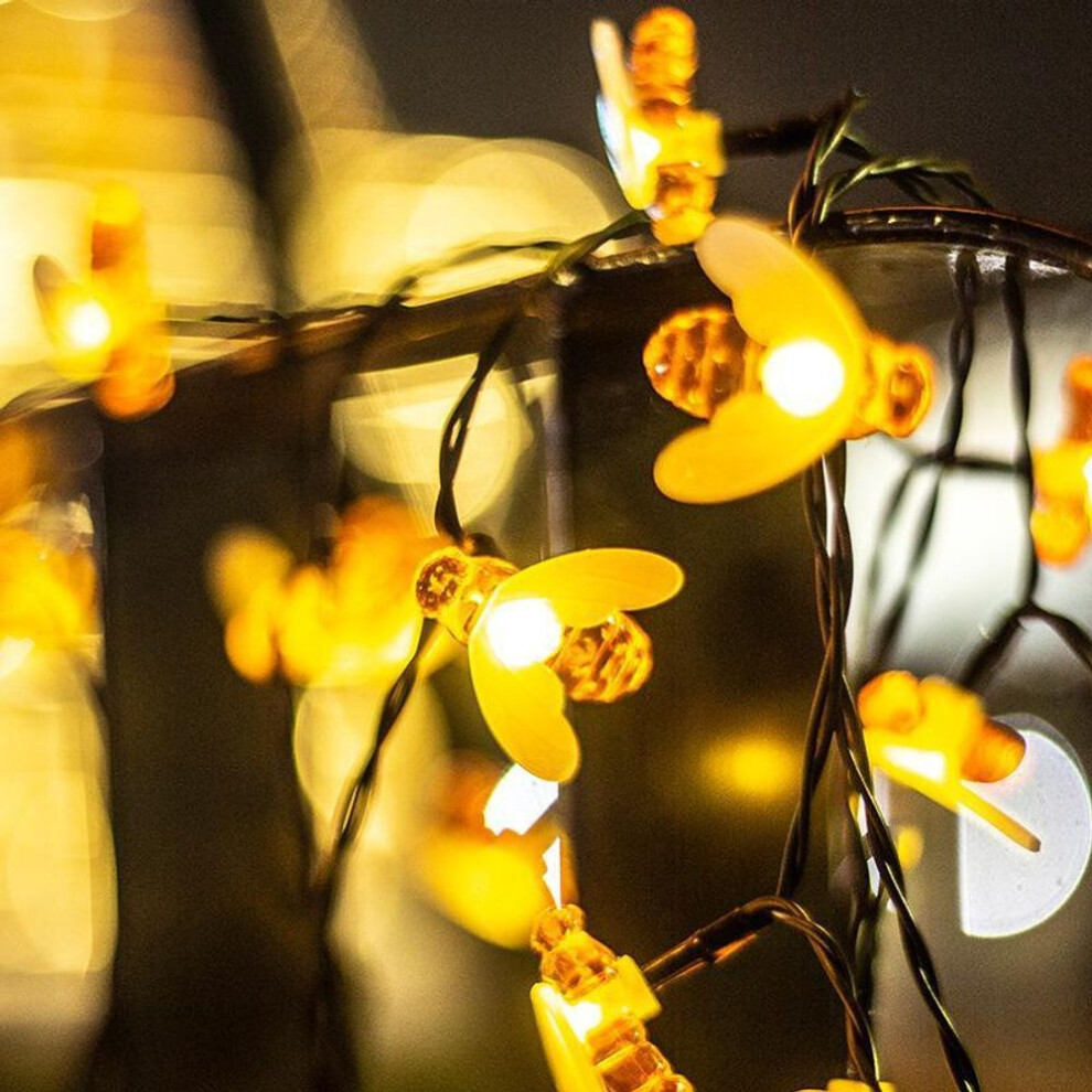 (warm white, Eight functions 7m 50 lights) Outdoor Waterproof Solar LED Bee String Lights - Decorative for Lawn, Garden, Courtyard, Camping, and Holidays.