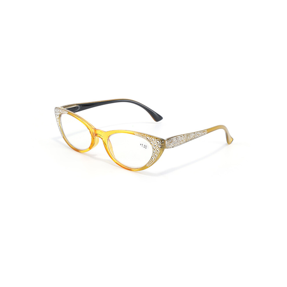 Yellow (+0.75, ) Bling Rhinestone Readers Womens Reading Glasses +0.75~+3.5 Cat Eye