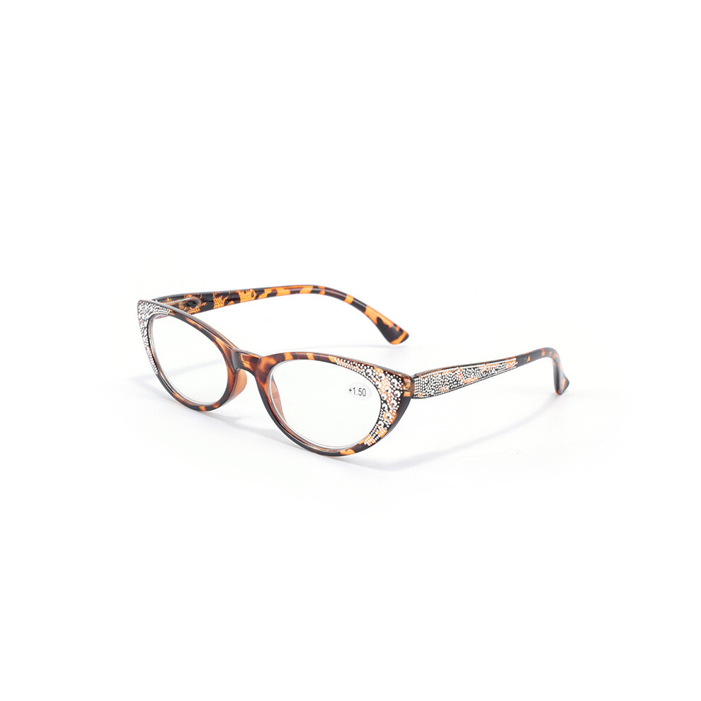 (+1.50, Hawksbill) Bling Rhinestone Readers Womens Reading Glasses +0.75~+3.5 Cat Eye