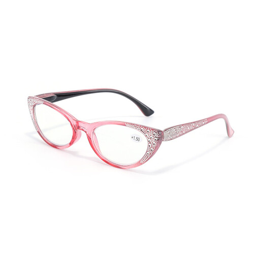 (+3.50, Pink) Bling Rhinestone Readers Womens Reading Glasses +0.75~+3.5 Cat Eye