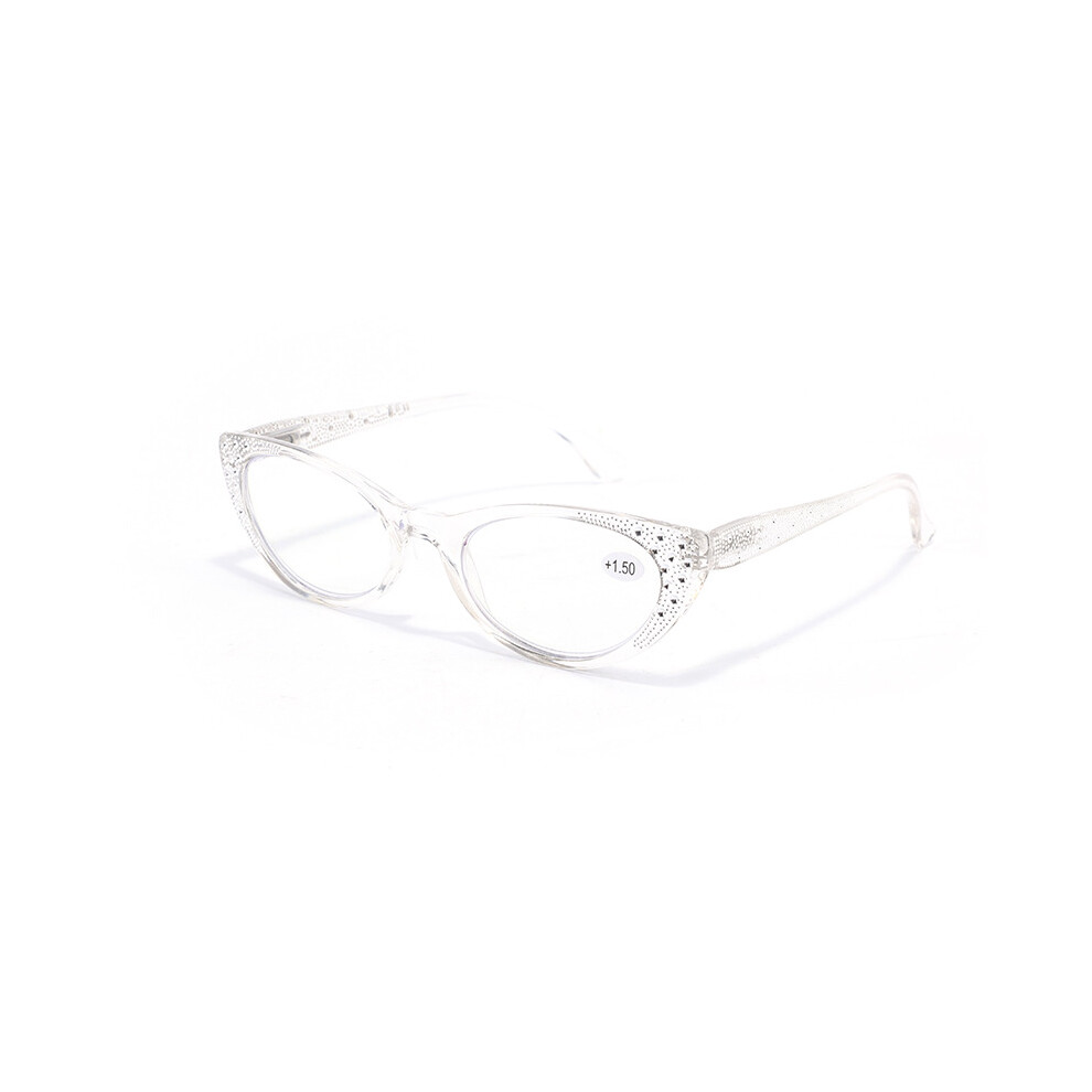 (+0.75, Clear) Womens Bling Rhinestone Readers Reading Glasses +0.75~3.5 Cat Eye