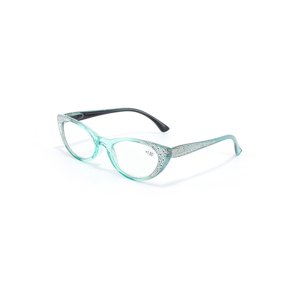 Green (+3.50, ) Womens Bling Rhinestone Readers Reading Glasses +0.75~3.5 Cat Eye