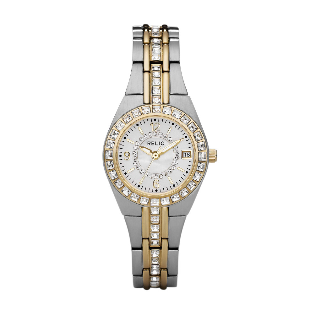 Montre femme Relic by Fossil Queen's Court    trois aiguilles avec date, bracelet en acier inoxydable bicolore argent et or (mod  le  : ZR11775)