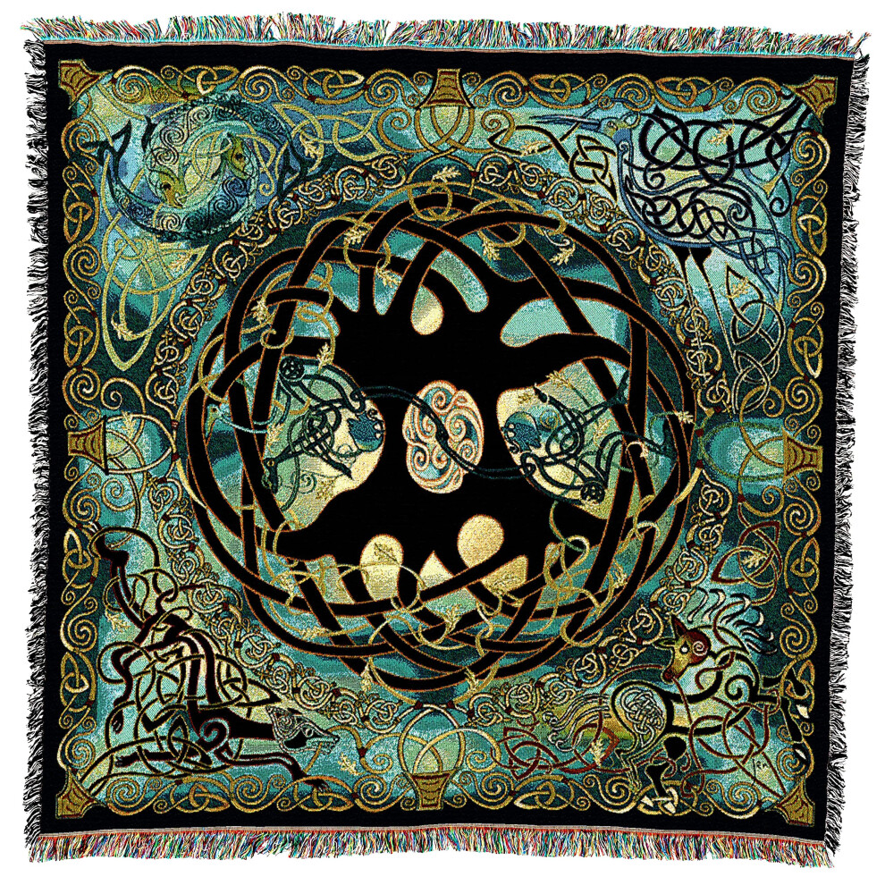 Pure country Weavers celtic Tree of Life Blanket by Jen Delyth - gift Lap Square Tapestry Throw Woven from cotton - Made in The USA (54x54)