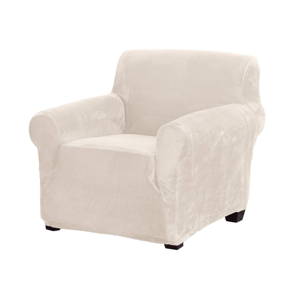 Housse de fauteuil en velours extensible. Protection de fauteuil en velours doux, antid  rapant et tr  s extensible (gris fonc  ).