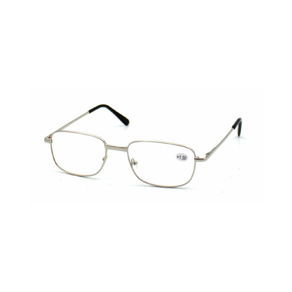 Silver (, +3.5) Mens Spring Hinges Rectangle Reading Glasses Readers +1.0 1.5 2.0 2.5 3.0 3.5