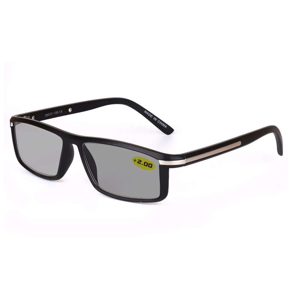 (+1.0, Black) Mens Business Photochromic Reading Glasses Rectangular Metal 0, 1.0 1.5 2.0 3.0 3.5 4.0