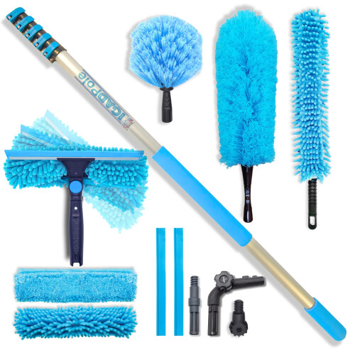 IGADPole Cleaning Kit with 20 ft Pole Extension Pole Squeegee  Cobweb  Microfiber Duster and Chenille Duster
