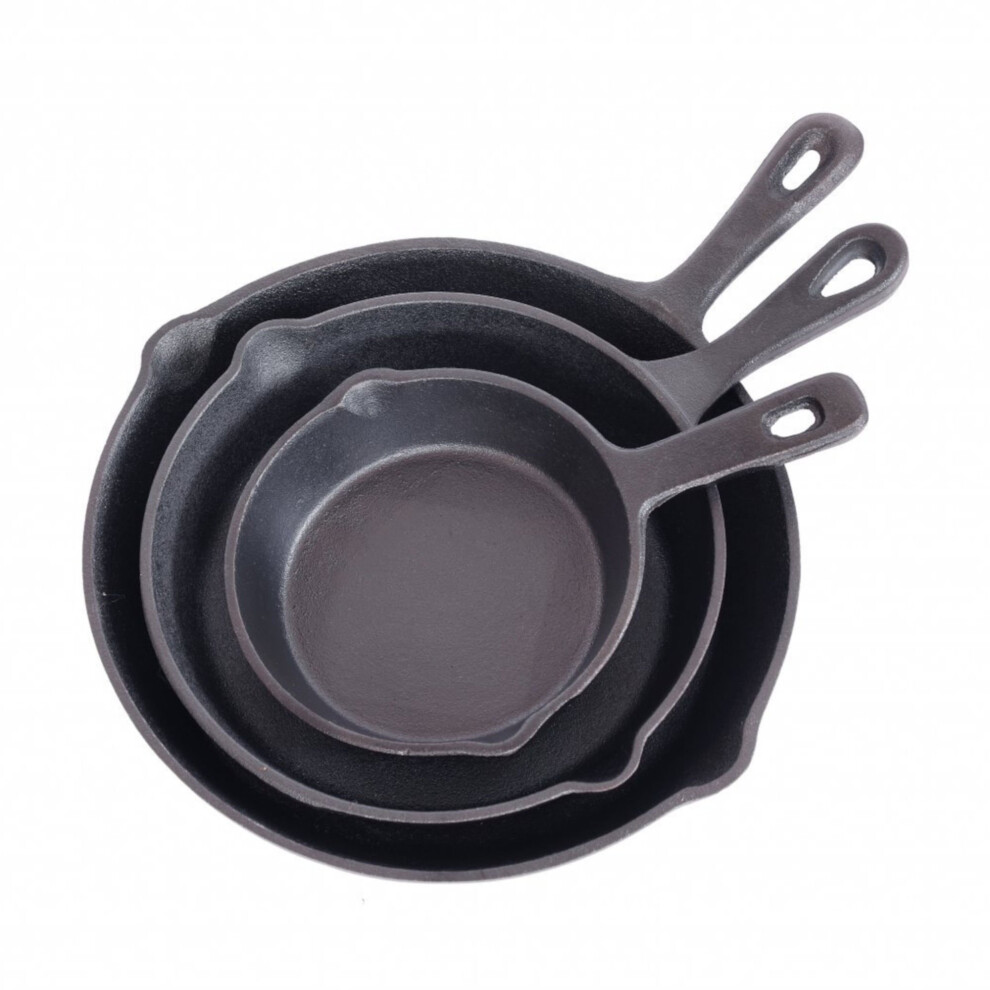 Oypla Set of 3 Cast Iron Non Stick Skillet Frying Cooking Pans