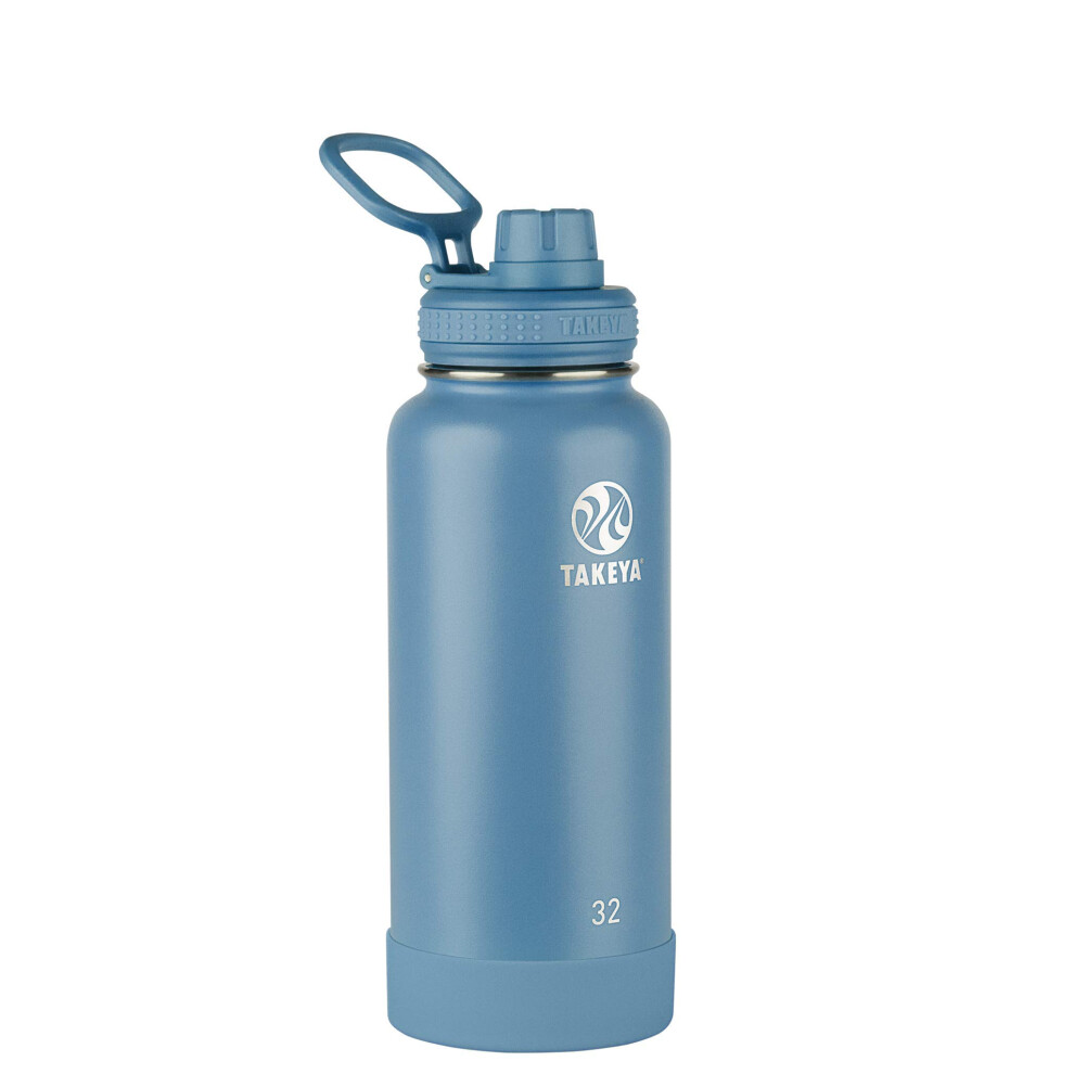 Takeya Actives Insulated Stainless Steel Water Bottle with Spout Lid  32 Ounce  Bluestone