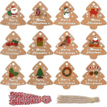 Christmas Gift Greeting Cards Cute Vintage Kraft Paper Cards Christmas Tree Tag Set
