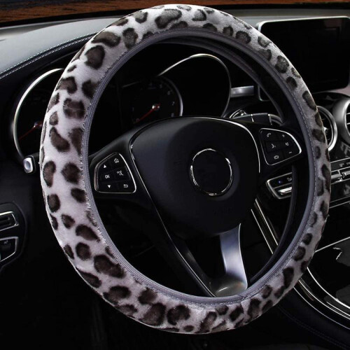 Leopard Fluffy Plush Steering Wheel Cover Soft Plush Warm Winter Universal 38cm