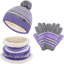 Children's winter hat scarf gloves set, baby knitting beanie neck warm leg gloves 3PC