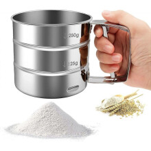 Flour Sieve-Stainless Steel Handheld Flour Sieve, Home Kitchen Hand-Pressed Flour Mixing Cup
