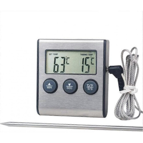 Digital Kitchen Grill Thermometer LCD, Meat Oven Timer with Stainless Steel Probe 1