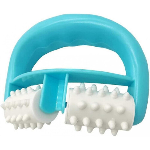 Cellulite Massage, Manual Roller Massage with Two Wheel Massage Handle for Arms/Shoulders (Blue)