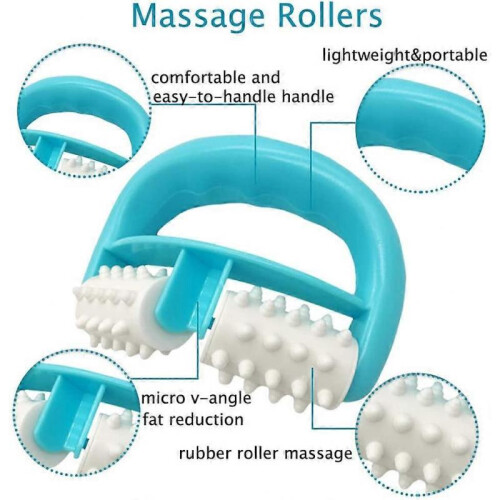 Cellulite Massage, Manual Roller Massage with Two Wheel Massage Handle for Arms/Shoulders (Blue) 2