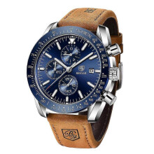 Men's Watch By Benyar Quartz Movement Chronograph 30m Waterproof Date Analog Watches Leather Strap Military Sports Fashion Elegant Gift
