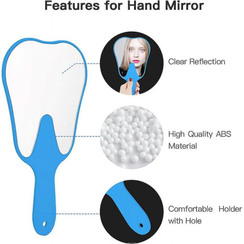 Handheld Mirror Small with Handle Blue, Hand Mirror Tooth-Shaped Kids Makeup Mirror 2