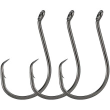 100 Pack Fishing Octopus Round Hook Live Bait Hook Black Nickel Tip Offset Wide Gap Surf Fishing