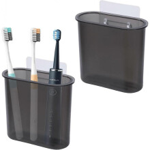 2 Packs Wall Mount Toothbrush Holder Stand for Bathroom, Self Adhesive Tooth Brush Holder for Electric Toothbrush Toothpaste Razor(2 Black)
