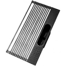 Roll Up Dish Drying Rack Over The Sink: SUS304 Stainless Steel Dish Drainer with Utensil Holder for Kitchen Sink (17.3" 11", Black)