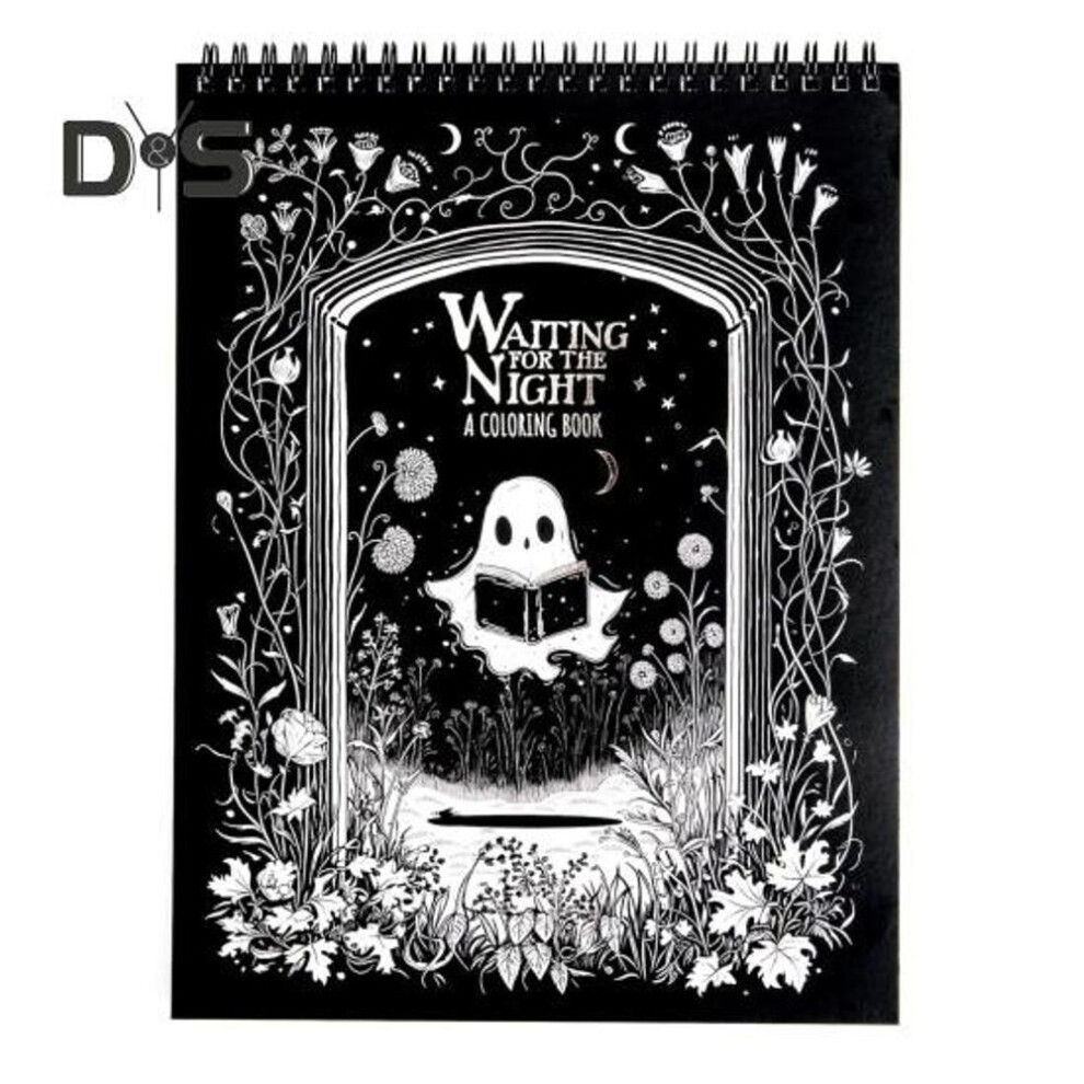 Waiting for the Night Coloring Book Gothic 30 Perforated Sheets Dragons Cats Quotes Spiral Bound Portable 160 gsm Paper Sheets Board-Wrapped Coloring