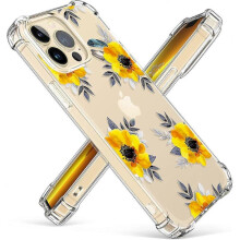 Case Compatible with Iphone 13 Pro Max 6.7 Inch 2021, Clear Floral SoftSunflowers Yellow