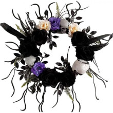 Halloween Hanging Wreaths, Artificial Ghost Skull Feather Decorative Door Garlands
