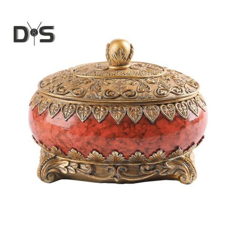 (red) Vintage Jewelry Box With Lid Large Capacity Dustproof Rings Necklaces Elegant Decorative Organizer Oval Trinket Box