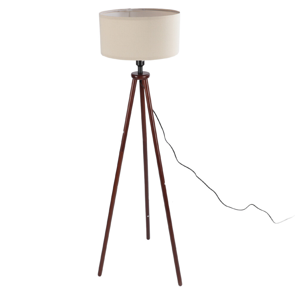 Wood Tripod Floor Lamp Mid Century Flax Lampshade Modern Design Foot Pedal Switch Standing Lamp for Living Room Bedroom US Plug 110V E26 So