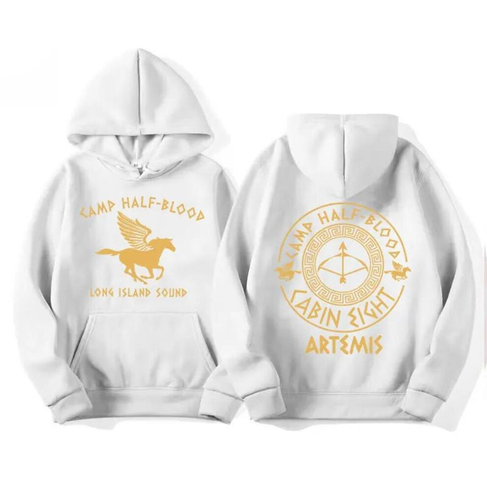 (XL, white) Percy Jackson Double Sided Graphic Hoodie Camp Half Blood Heroes of Olympus Hoodies Women Unisex Clothing Vintage Harajuku Sweatshirts