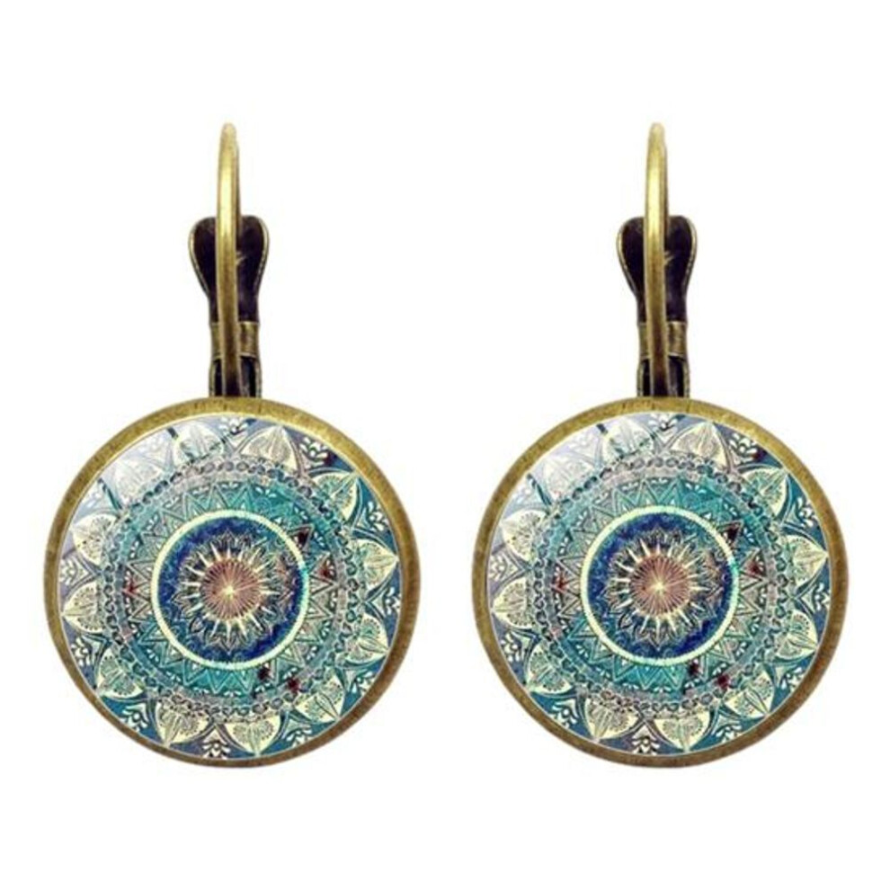 (antique bronze) 1 Pair Women Huggie Earrings Vintage Ethnic Style Printing Lightweight Dating Daily