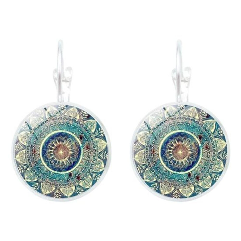 (silver) 1 Pair Women Huggie Earrings Vintage Ethnic Style Printing Lightweight Dating Daily