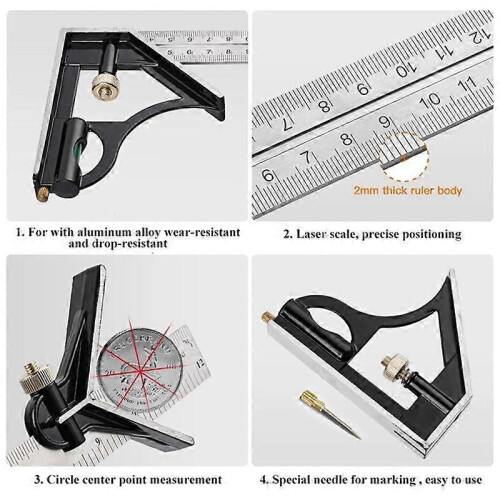 300Mm Stainless Steel Movable Combination Square Movable Square Carpenter 90 Degrees 45 Degrees Tur 2