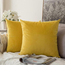 Pack of 2, Velvet Soft Solid Decorative Square Pillowcase Cushion Cover Pillowcase Sofa Sofa Bedroom Car 18 x 18 Inch 45 x 45cmLemon Yellow