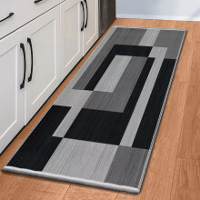 (60x220 cm _ Geometric Printed Runner Rugs Outdoor Indoor, Milo Black & Grey) Hallway Runner Rug Living Room Carpet Printed Rugs
