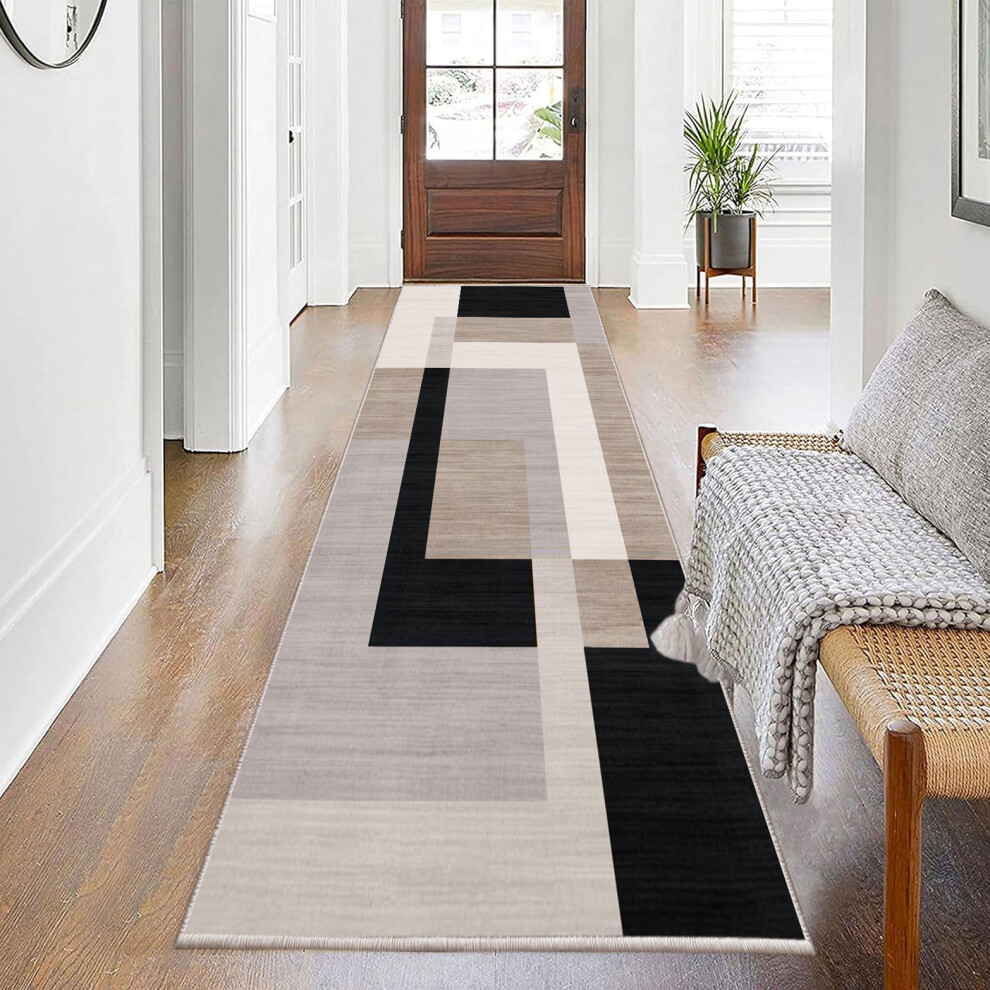 Supreme Bedding Ltd (80X300 Cm _ Long Hallway Runner Rug Geometric Printed Carpet, Milo Neutral) Hallway Runner Rug Living Room Carpet Printed Rugs Cream