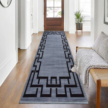 (80x300 cm _ Long Hallway Runner Rug Geometric Printed Carpet, Nico Grey) Hallway Runner Rug Living Room Carpet Printed Rugs