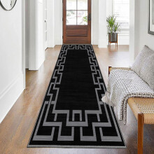 (80x300 cm _ Long Hallway Runner Rug Geometric Printed Carpet, Nico Black) Hallway Runner Rug Living Room Carpet Printed Rugs