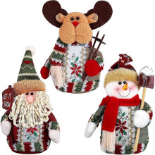 3PC, Christmas presents sitting at Santa's snowman reindeer table ornament table Merry Christmas