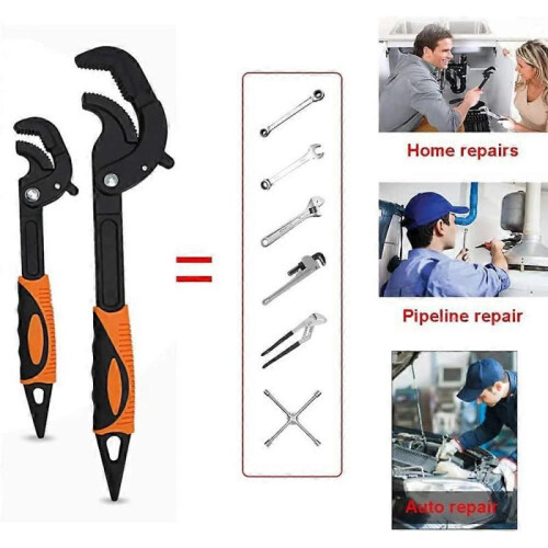 2pcs Multipurpose Universal Wrench Set Automatic Adjusting Wrench Quick Power Grip Pipe Wrench 1