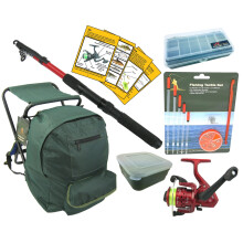 Complete Junior Beginners Fishing Kit Rod Reel Tackle Seat Rucksack