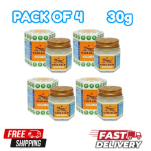 Pack of 4 Tiger Balm White 30g - Cooling Herbal Relief for Headache, Congestion, Muscle & Joint Pain - Portable 30g Jars