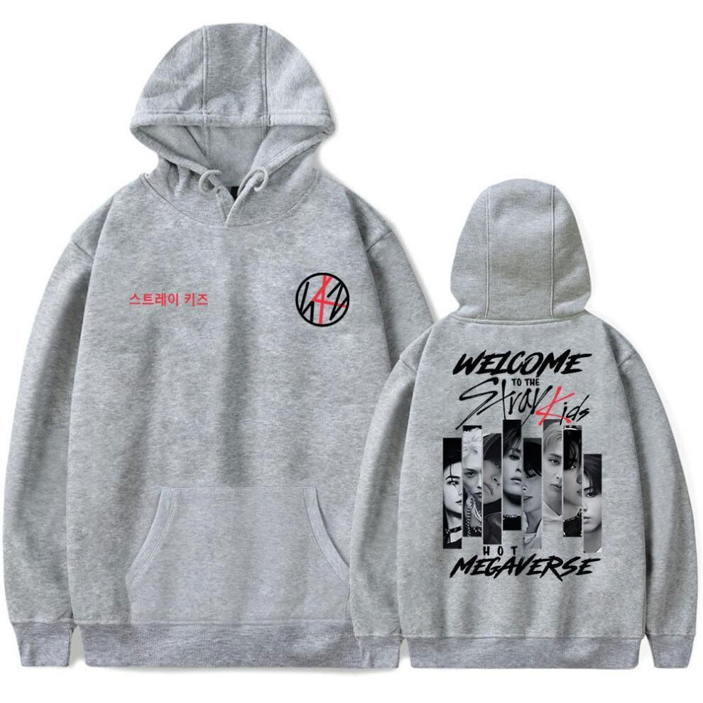 (M, grey) New Arrivals Mens Womens Hoodie Stray Kids Hoodies Streetwear Harajuku Casual Kpop Printed Hooded Pullover Sweatshirts