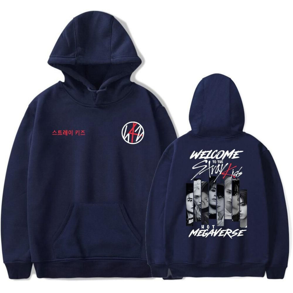 (XXXXL, navy blue) New Arrivals Mens Womens Hoodie Stray Kids Hoodies Streetwear Harajuku Casual Kpop Printed Hooded Pullover Sweatshirts
