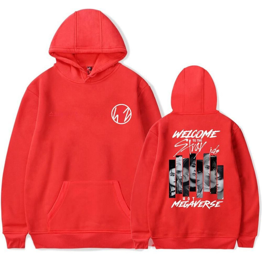 (S, red) New Arrivals Mens Womens Hoodie Stray Kids Hoodies Streetwear Harajuku Casual Kpop Printed Hooded Pullover Sweatshirts